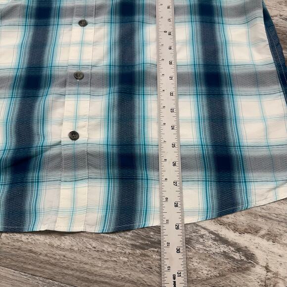 Eddie Bauer Shirt Travex Blue Men L Plaid Nylon Outdoor Button Hiking Fishing - Picture 9 of 10